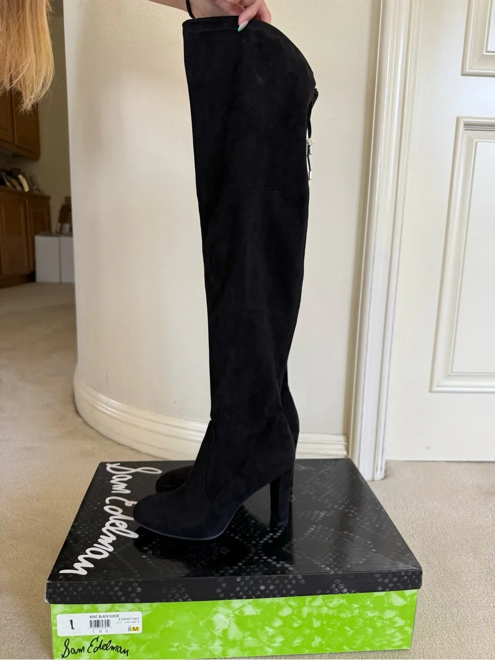 Sam Edelman Black “KENT” Over-the-Knee Suede High Block Heel Boots